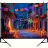 2D Flat Banner, 1 Piece of Mexican Festival-themed Background Fabric, Bright Marigold Flowers and Candlelit Street Party