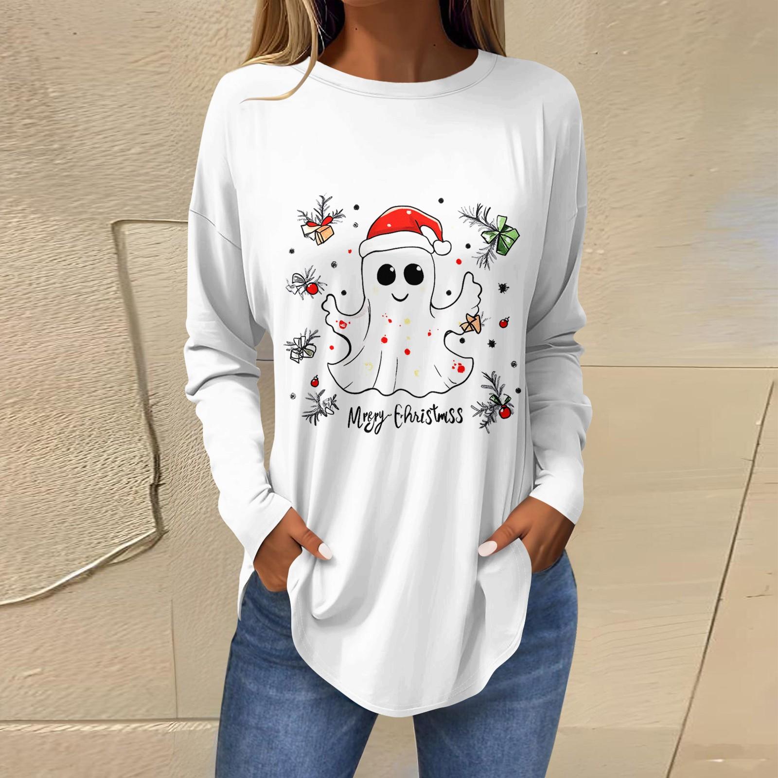 

Жіноча вільна футболка з круглим вирізом і принтом, верхній пуловер з довгими рукавами S білий