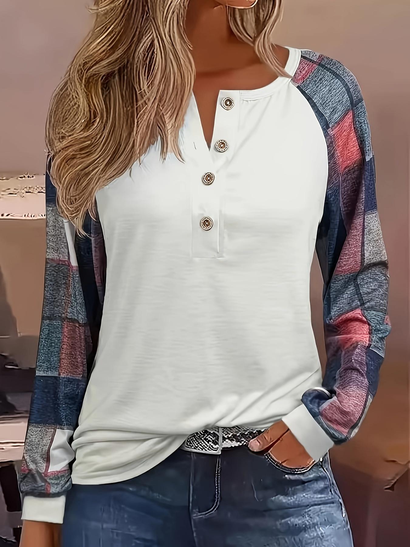 

Модна напіввідкрита жіноча футболка з подвійним кольоровим принтом у сітку з довгим рукавом і ґудзиком весна-осінь M