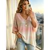 Women's Oversized Loose V-neck T-shirt Top, Bata Shirt with Seven Quarter Sleeves Loose Shirt, Bohemian Style Casual T-shirt