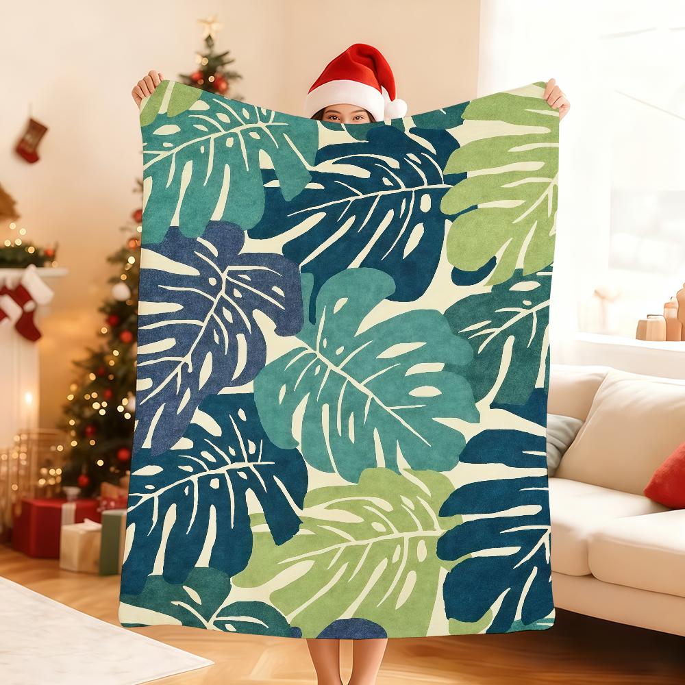 Tropical Leaves Pattern Blanket Soft Throw Blanket for Home Bedroom Bed Sofa Picnic Travel Office Rest Cover Blanket Gift