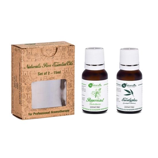 Naturalis Sinus Relief Therapeutic Grade Essential Oil Set 2 of Peppermint Essential Oil, Eucalyptus Essential Oil - 15ml