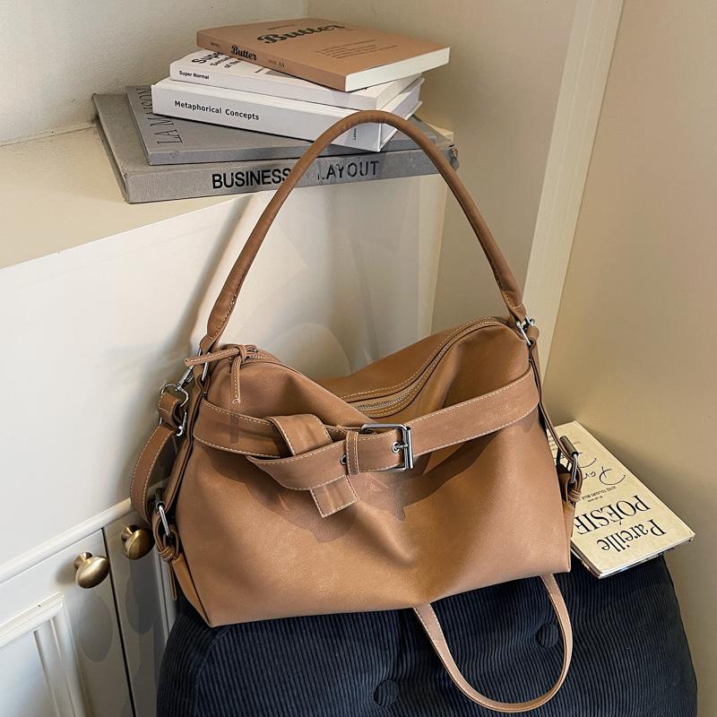 Casual Tote Bag Stylish Simple Shoulder Bag Korean Belt Buckle Handbag Highquality Pu Zipper Shoulder Bag Commuter Crossbody Bag