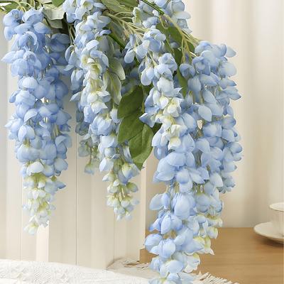 120cm 5 Forks Artificial Wisteria Garland Silk Flower Hanging Vine Wedding Home Outdoor Wall Background Decoration