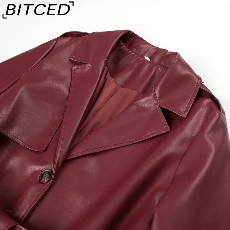 BITCED Women's Spring/Autumn Plus Size Oversized Casual Fashion Long Leather-Style Trench Coat