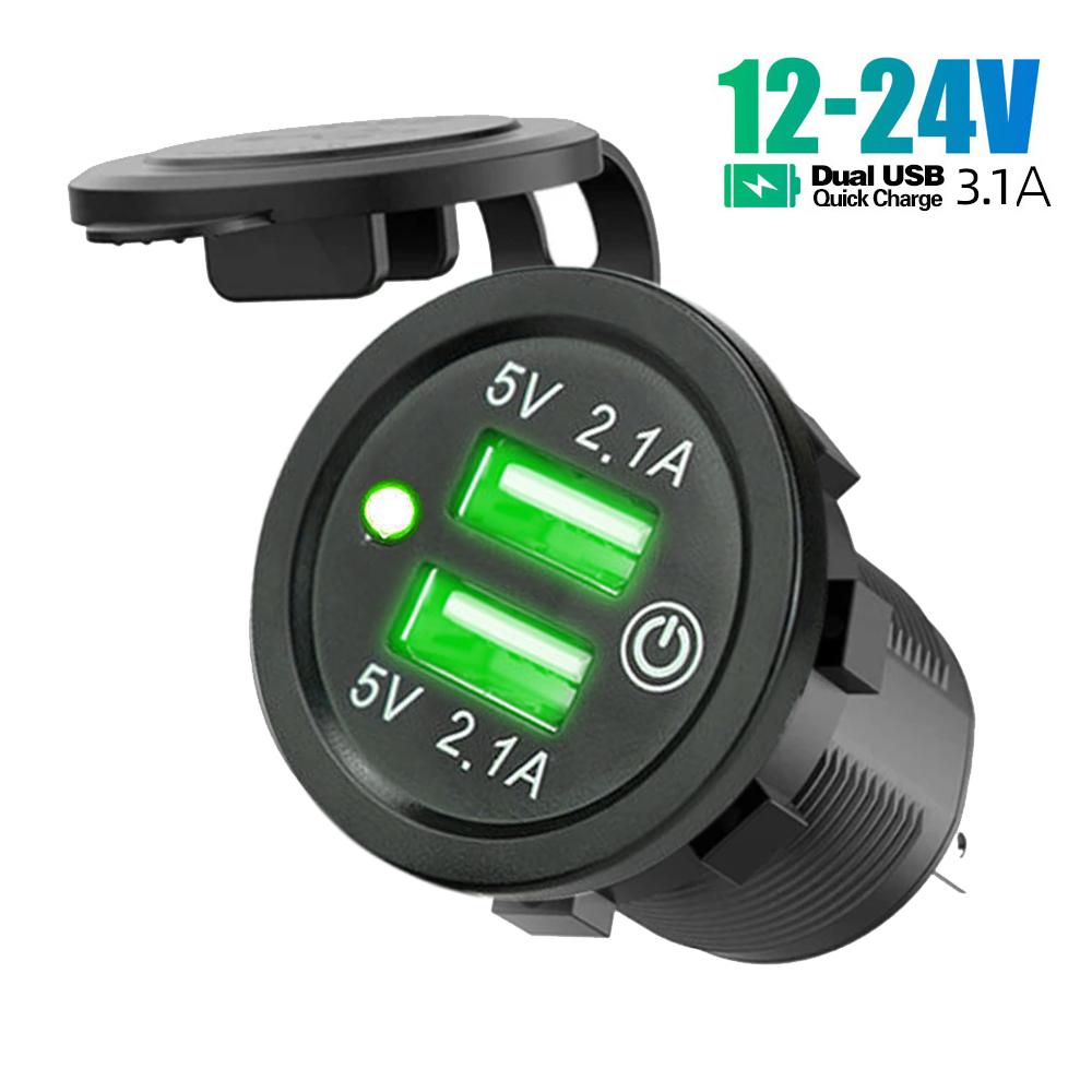 Quick Charge Dual Usb Car Charger Socket Waterproof 12v/24v Usb Fast Charging Socket Power Outlet With Touch Switch
