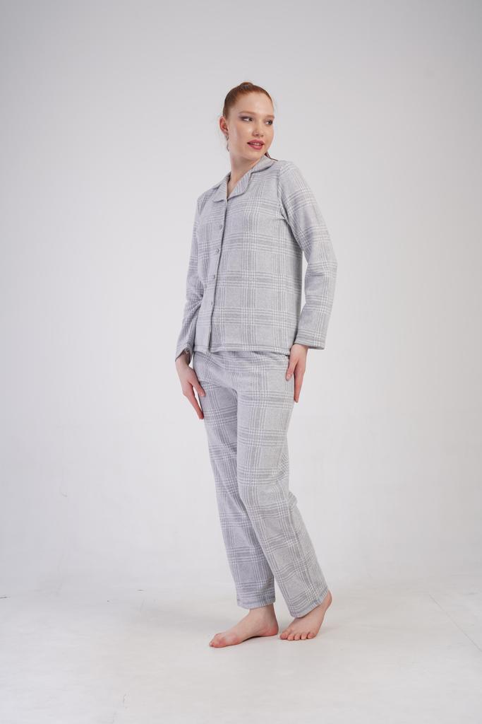 Women's Interlock Pajama Long Pants Collar XXL Vienetta Button-up