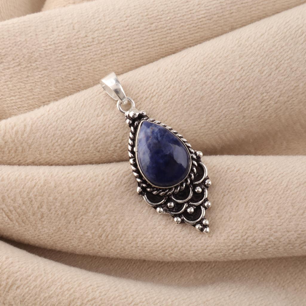 Sodalite Gemstone 925 Sterling Silver Statement Pretty Pendant 1.5" For Women PP-70-31