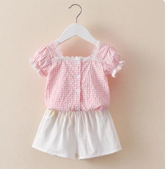 Girls Summer Cartoon Print Ruffle Sweet Top And Solid Shorts Cute Two Piece Set 80cm