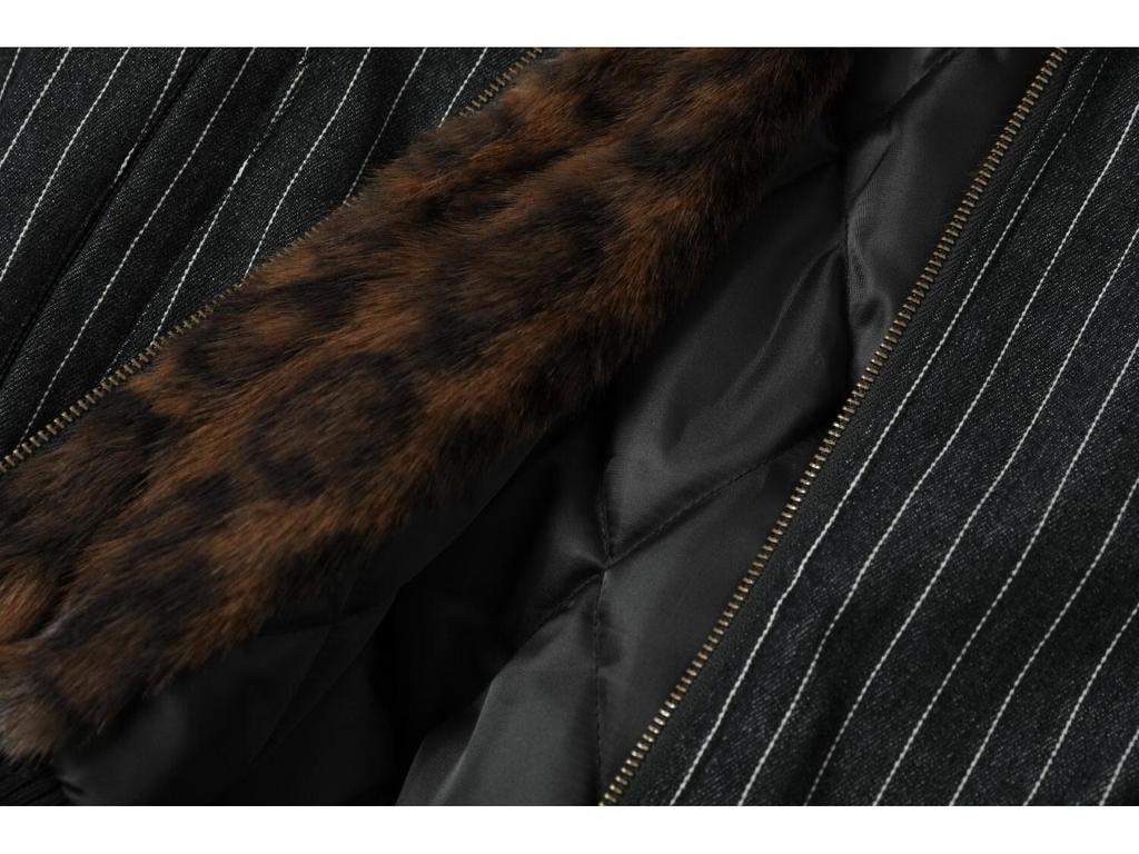 Black Leopard Print Retro Hooded Cotton Jacket with Vertical Stripes for Men & Women