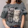 Summer 3D Printed Cat Casual Women's T-shirt with Cat Pattern Printed Round Neck Shirt