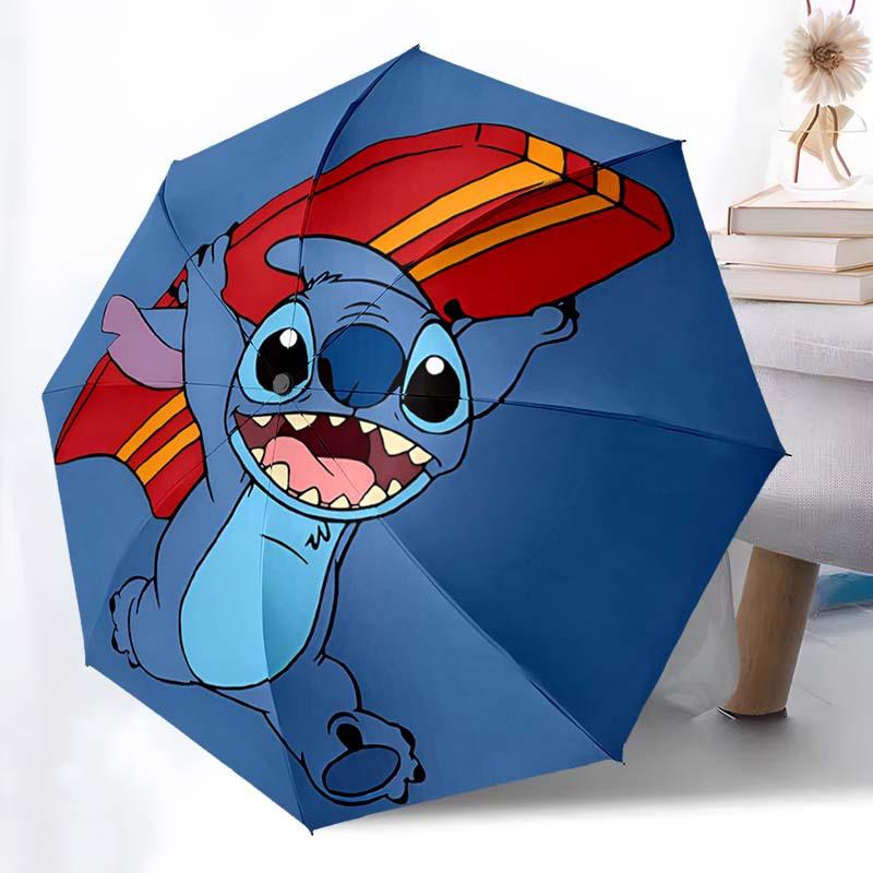 Disney Stitch Automatic Open/Close Umbrella - UV Protection Cute Umbrella with Cute Stitch Design, Portable 3-Fold Compact Umbrella