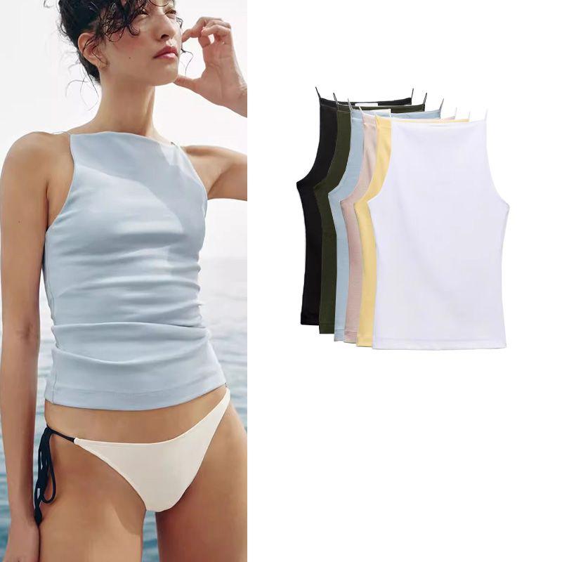 Summer New Product Women's Clothes Multicolor Minimalism Casual Cotton Straight Collar Sleeveless Spaghetti-Strap Camisole Top 2335009