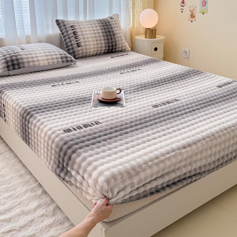 Winter Imitation Rabbit Down Milk Velvet Bed Sheet Single Piece New Printing Design High Weight Plus Velvet Thickening