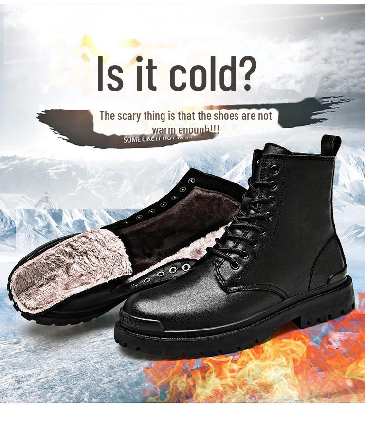 Men's Plus Velvet Leather Martin Boots, Large Sizes 45-48, Trendy Outdoor High-Top Short Boots