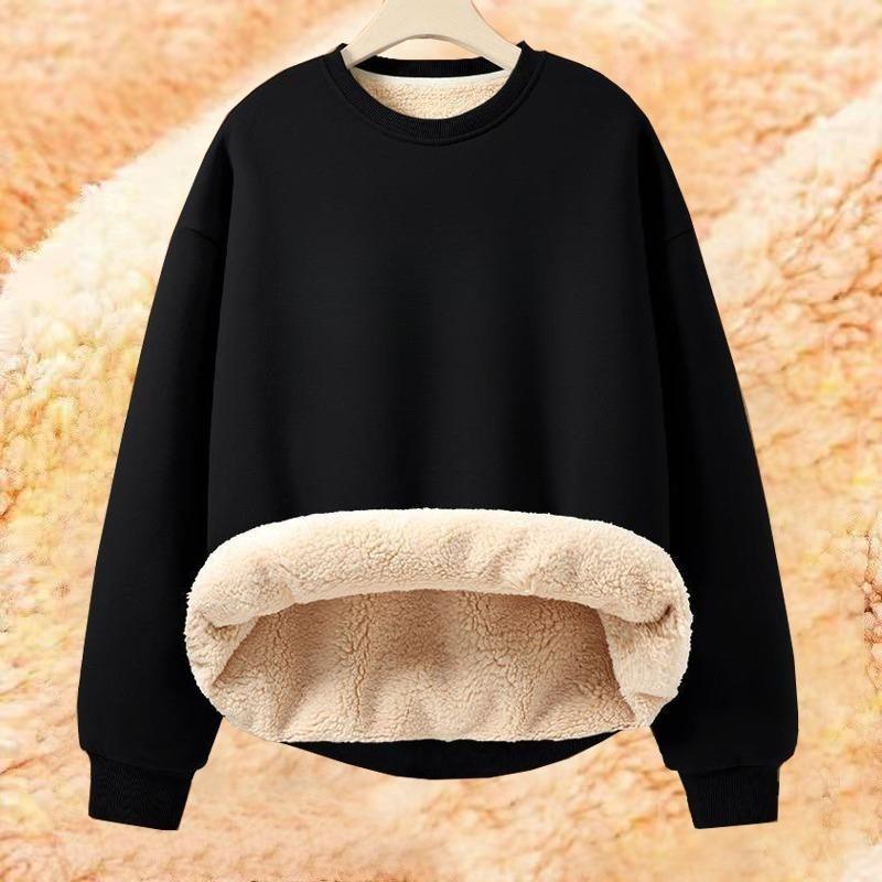 Men's Autumn Winter Thickened Fleece-Lined Round Neck Sweatshirt Casual Jacket Simple Solid Color Warm Protection Against Cold