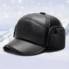 Cap Outdoors Plush Pilot Caps Winter Warm Ear Muff Hats PU Leather Beanies Hats Earflaps Caps