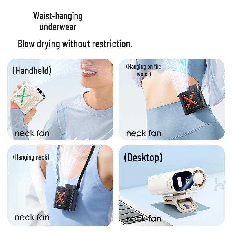 5-in-1 Multifunctional Handheld Fan: Waist & Neck Hanging, Desktop & Umbrella Clip, USB Rechargeable, Low Noise, Strong Wind