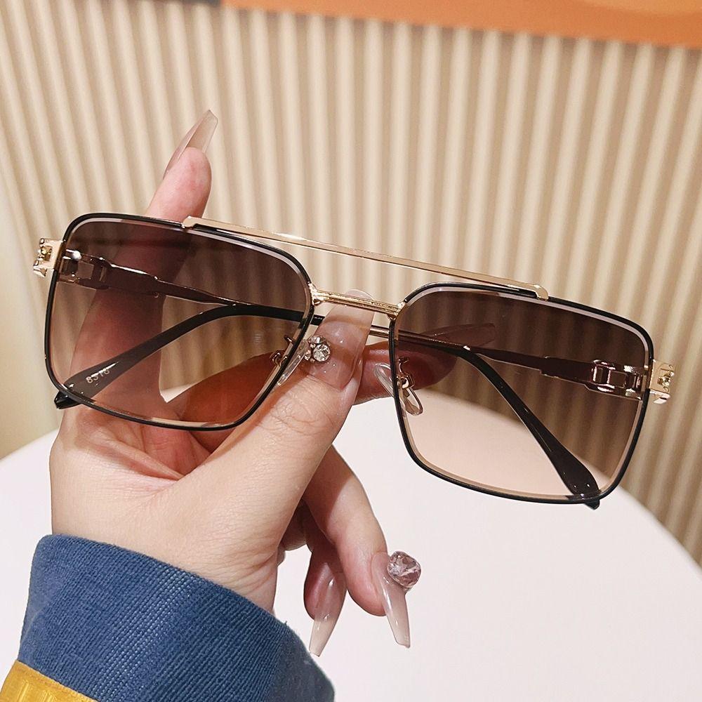 Fashionable Double Bridge Cut-Edge Sunglasses UV Protection Luxury Metal Shades Gradient Lens Sun Glasses for Men and Women