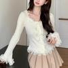 Pure Desire Knitted Small Cardigan Women'S Clothing Spring And Autumn Lace Sweater Coffee Break French Style With Bottom Top Tide