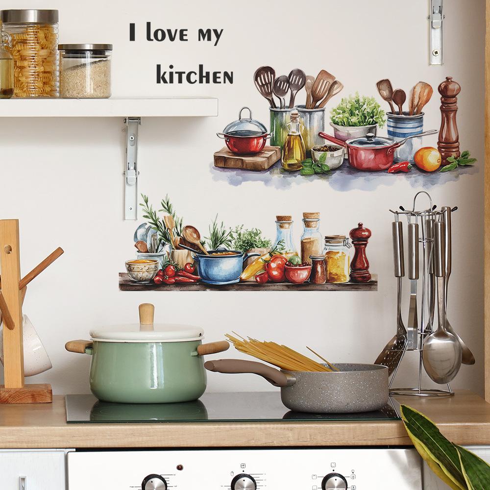 Bemalte Kreative Küchenutensilien Restaurantküche Heimhintergrund Verschönerung und Dekoration Wandaufkleber