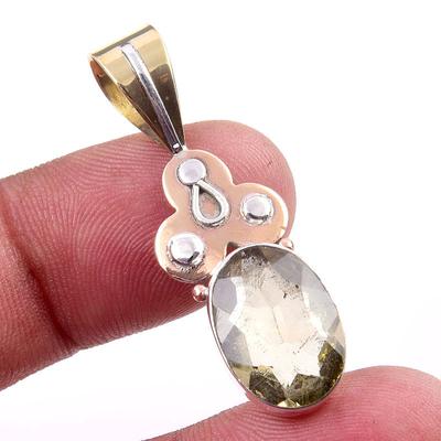 Natürlicher Zitronenquarz 925 Sterlingsilber massiv zweifarbig Geschenk-Anhänger 1,50" I0d62