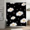 Bathroom Decor Shower Curtain Waterproof Printing White Daisies Black Background Decorative Bathtub Cover Water Repellent Home A