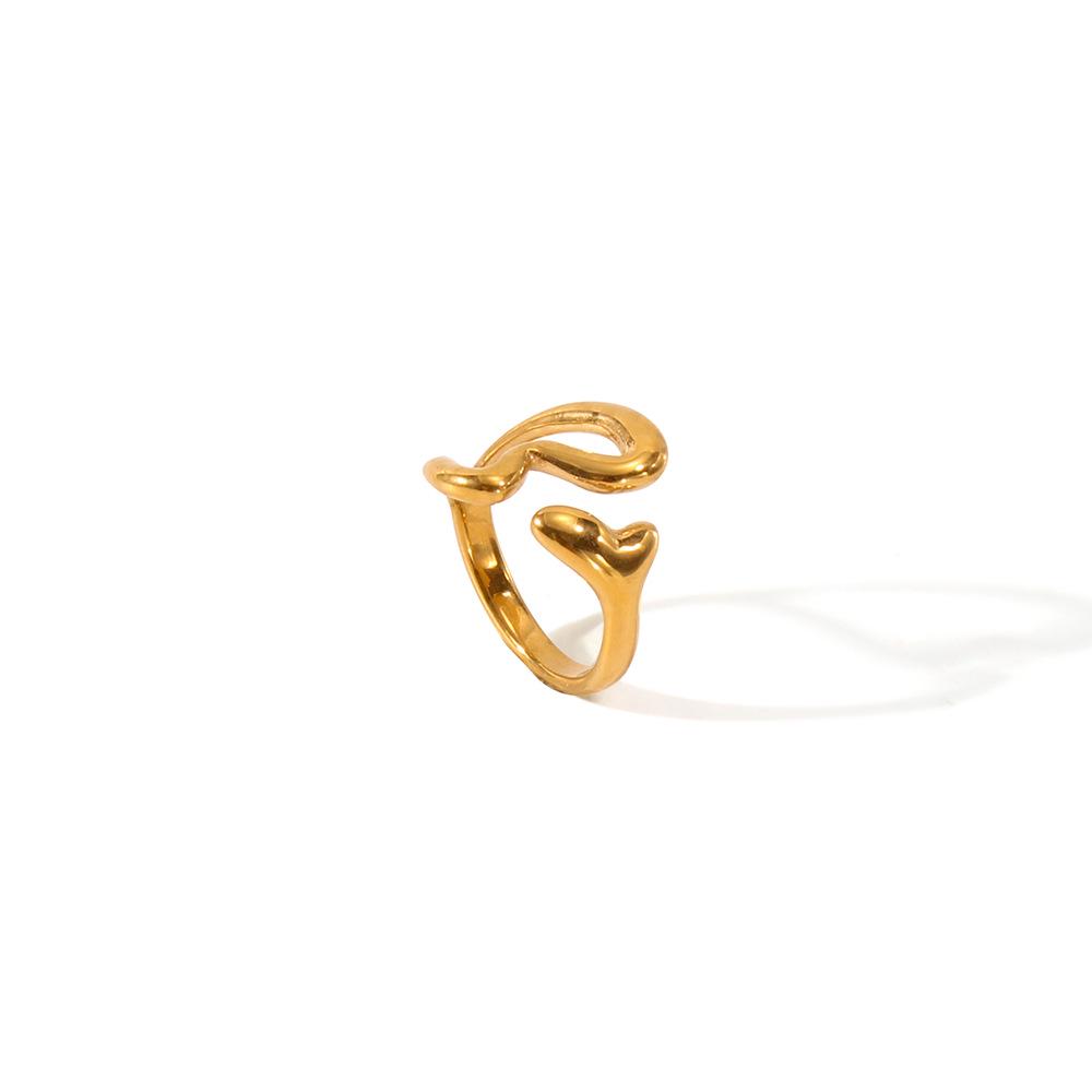 European & American Titanium Steel Heart Hollow Double-Headed Versatile Open Ring, 18K Gold Plated