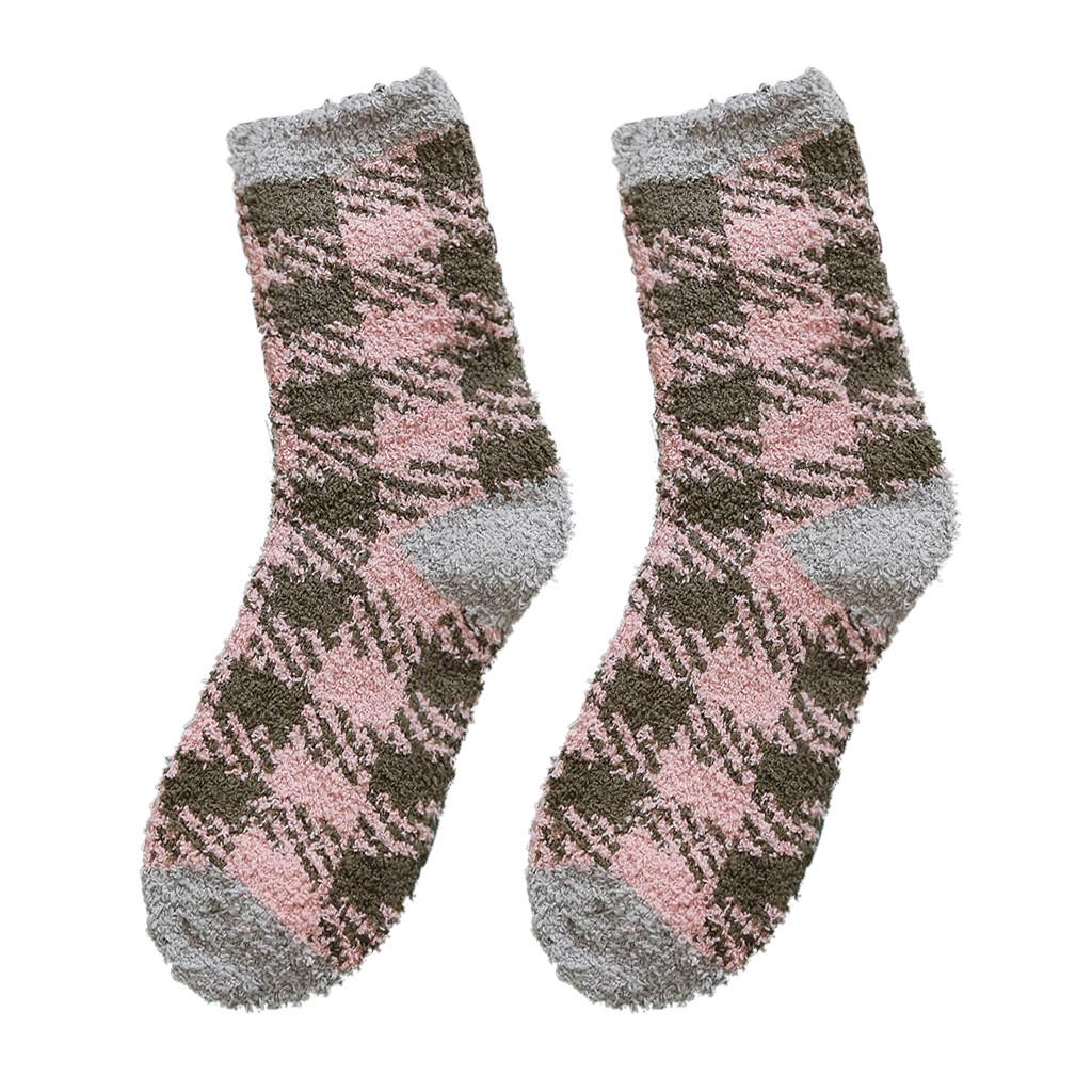 Fashion Home Women Girl Soft Bed Floor Plaid Socks Warm Sleeping Mid Stockings
