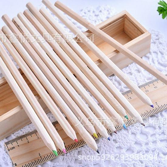 Детская деревянная коробка набор цветных карандашей - 12 цветов с точилкой и линейкой HB