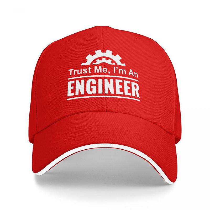 

Trust Me Im An Engineer Gear Logo Baseball Cap Black and White Design for Engineering Enthusiasts and Professionals Adjustable