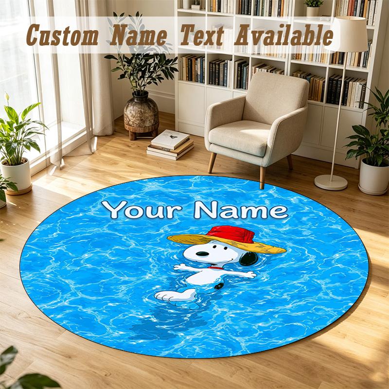 Snoopy Peanuts Personalized Round Rug Support Custom Name, Soft Home Decor Mat