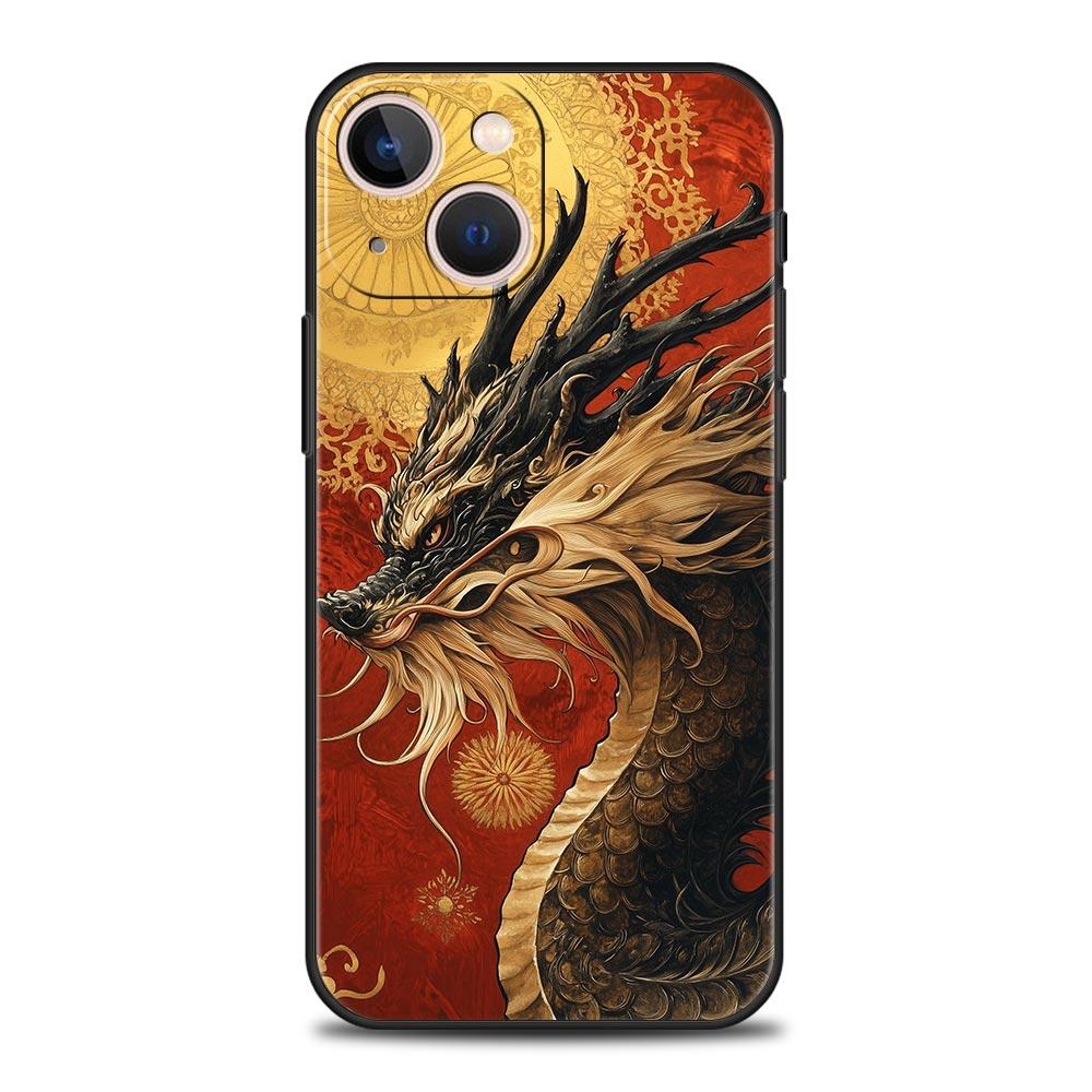 Chinoiserie Loong Flower Dragon Phone Case Cover for iPhone 17 16 15 14 13 12 11 Pro Max 17 Air Plus Shockproof Soft TPU Shell