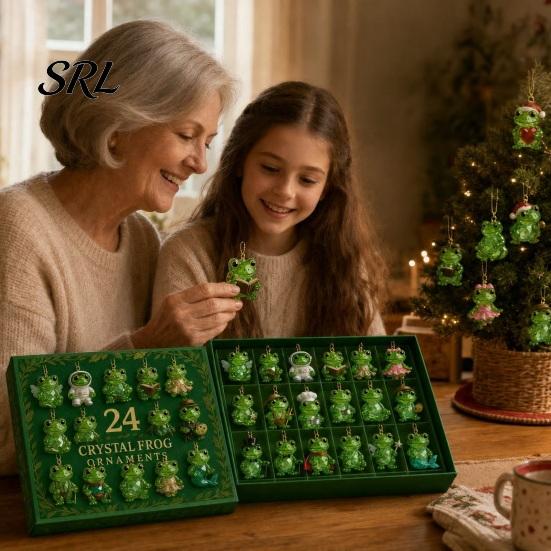 Christmas Tree Hanging Decor Frog Advent Calendar, 24 Day Countdown Box with Acrylic Ornament Party Favors Pendants, Festive Decor, Collectible