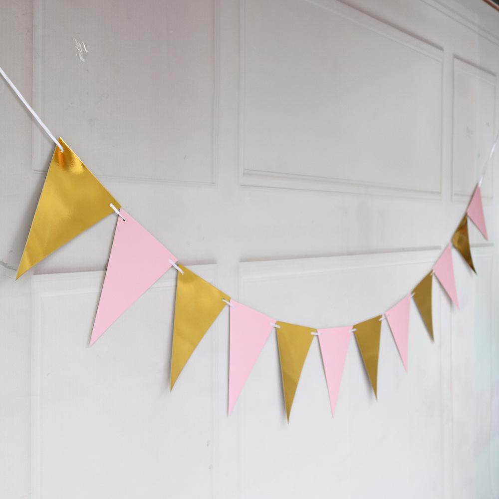 

2Pcs Triangle Pennant Paper String Flag Birthday Party Wedding Home Office Decoration Hanging Banner 2pcs