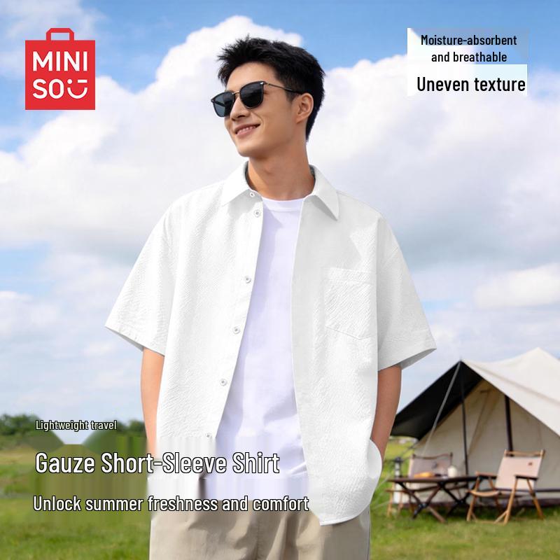 MINISO Men s Summer Casual Lapel Short Sleeve Shirt 3XL