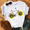 Spring Summer Ladies Floral Bicycle Pattern Fashion Cartoon Print White Letter T-shirt Woman Clothes T Shirt Tops Tee Graphic