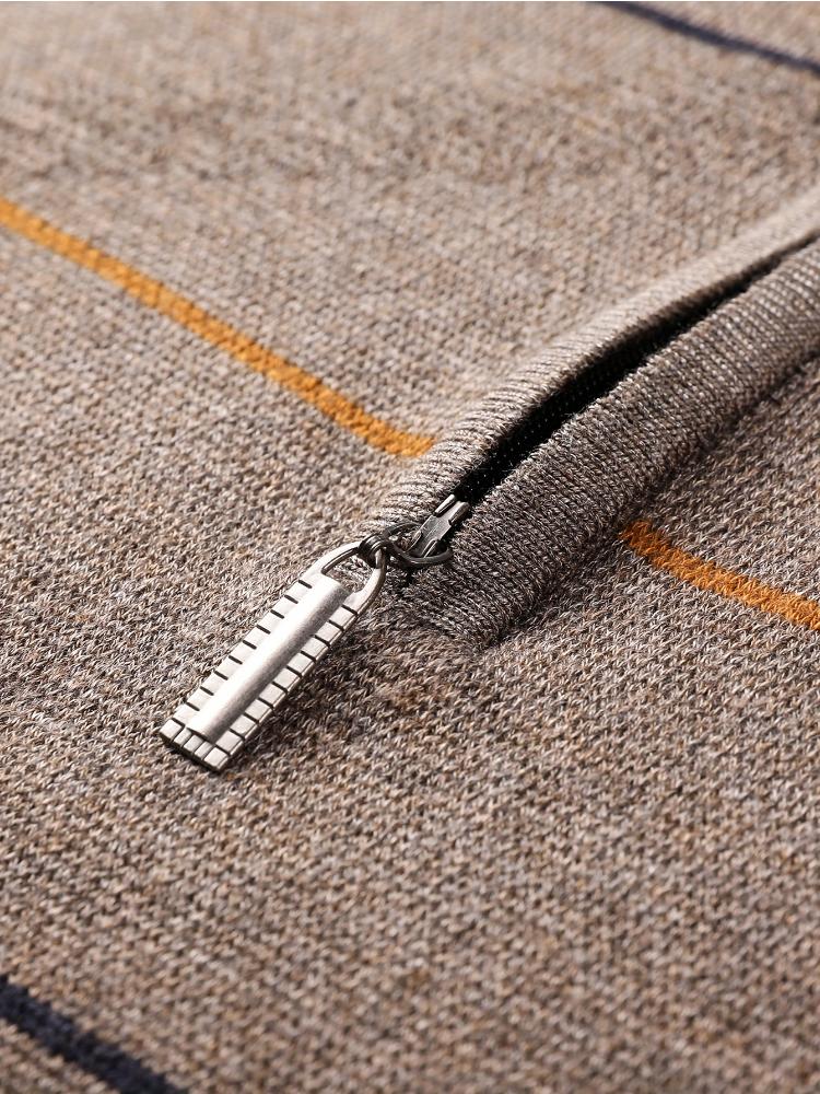 Men's Casual Striped Knit Sweater With 1/4 Zip, Long Sleeve Polyester & Acrylic Blend Top, Mature Style