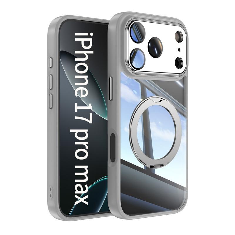 Magnetic Ring Stand Cover Case For iPhone 17 Pro Max 16 15 14 13 12 Pro Max Luxury Lens Protector Film Hybrid TPU+PC Clear Back Phone Holder Cover