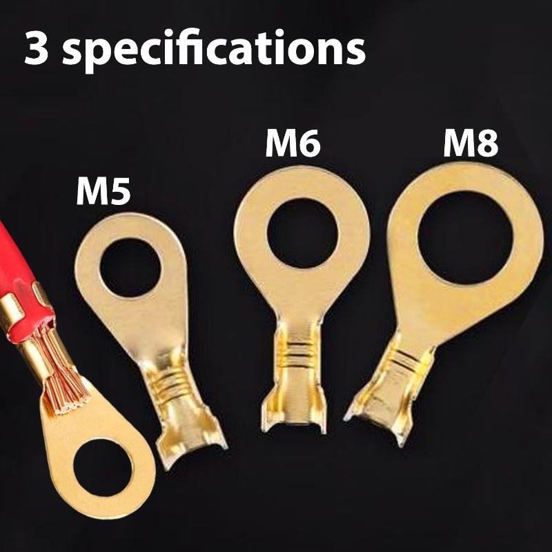 New M5/M6/M8 O-type Lugs Terminals Cold-Pressed Connector Brass Tab Wiring Nose Combination Set 35pcs/set Round Terminal Block