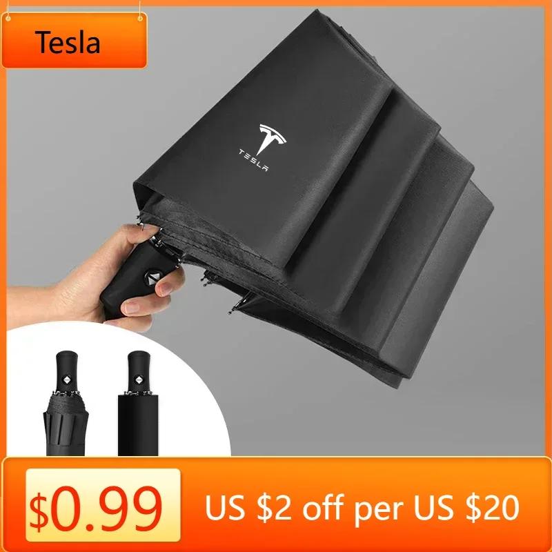 Car Sticker Tesla Car Umbrella for Tesla Fully-Automatic Three-fold Windproof Rain Umbrella Portable Tesla Umbrellas Sunshade Go