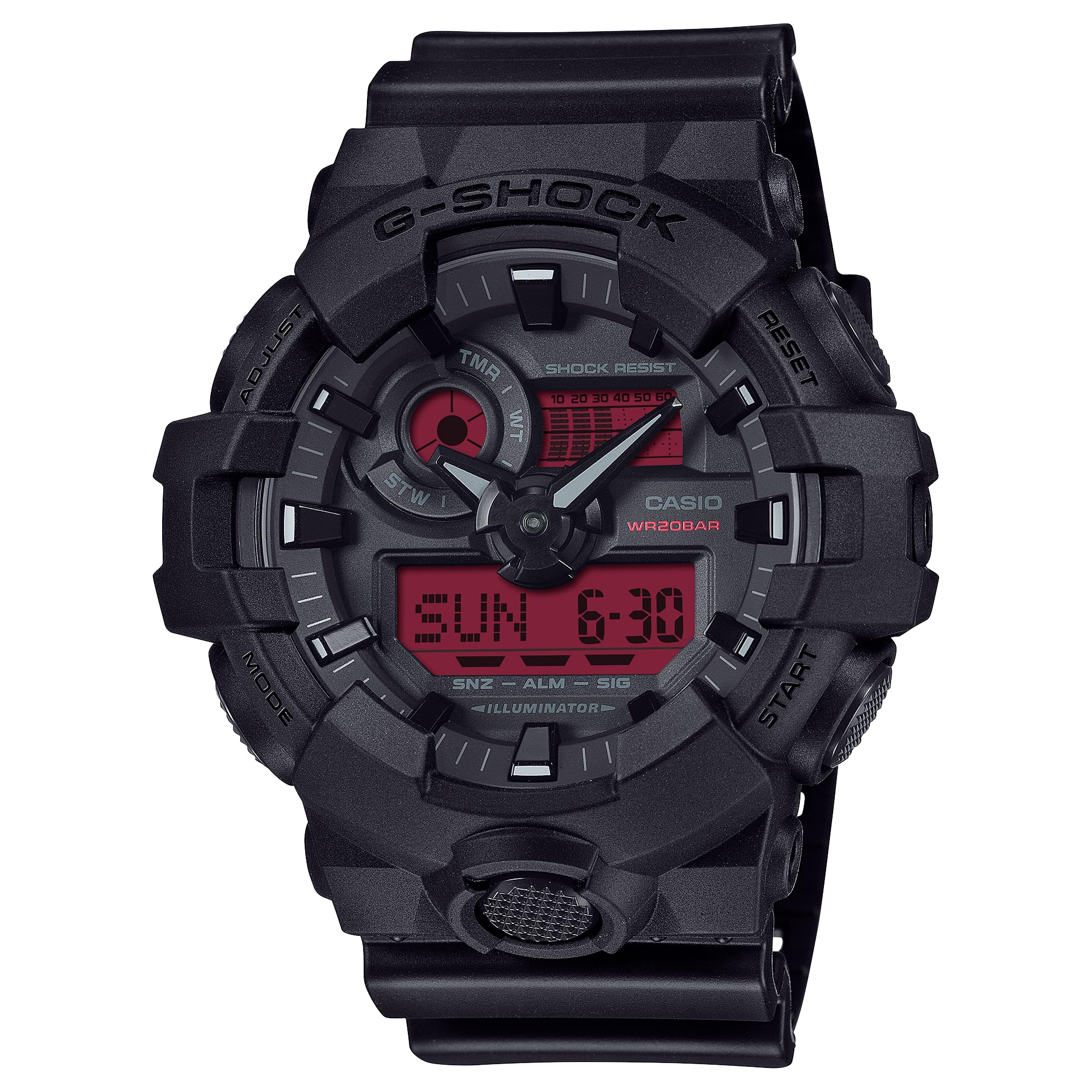 

Casio Черные полимерные красные часы G-Shock Аналогово-цифровые GA-700BBR-1A чёрный