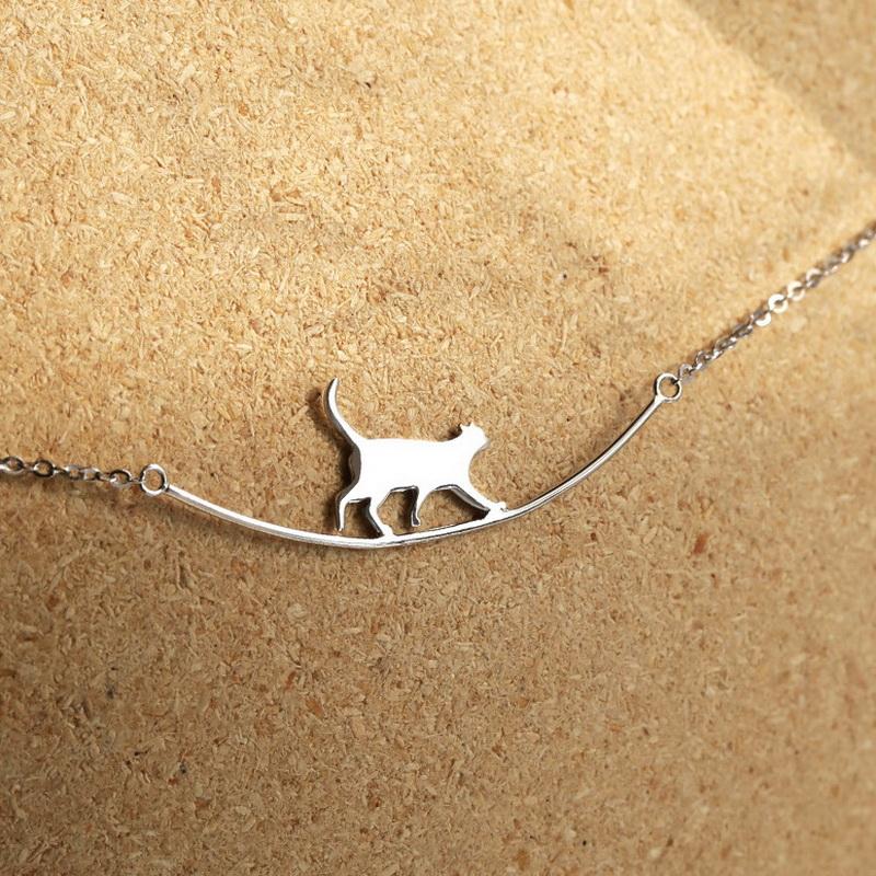 Damen Persönlichkeit Gehende Katze Anhänger Halskette Niedliches Tier Kätzchen Gebogen Einfach Schlüsselbein Kette Halsketten Party Schmuck