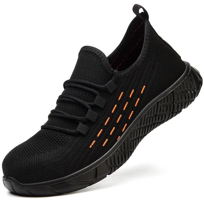 Summer Breathable Steel Toe Anti-Smash Anti-Puncture Non-Slip Lightweight Protective Flyknit Work Shoes Orange Dot Flyknit;42