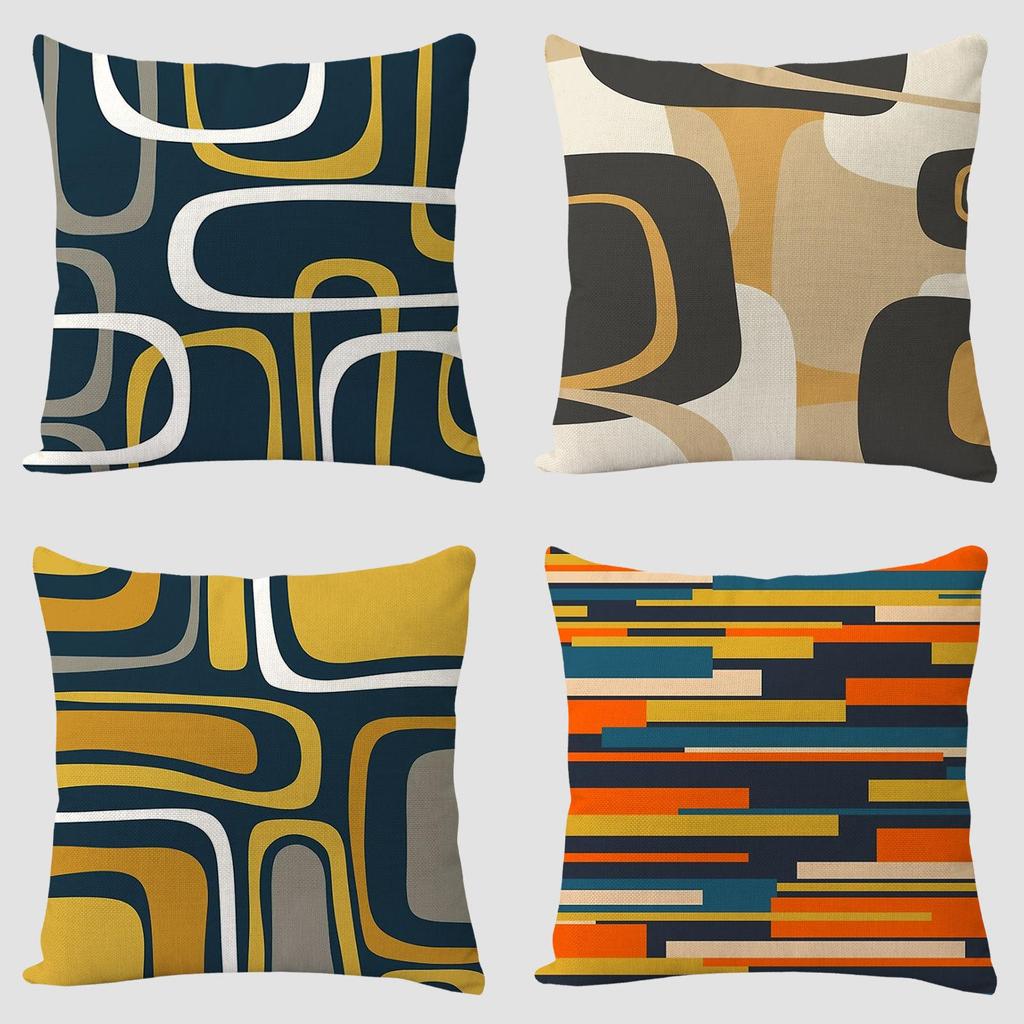 Geometric Linen Pillow Cover For Living Room Sofa Decor With Vintage Design