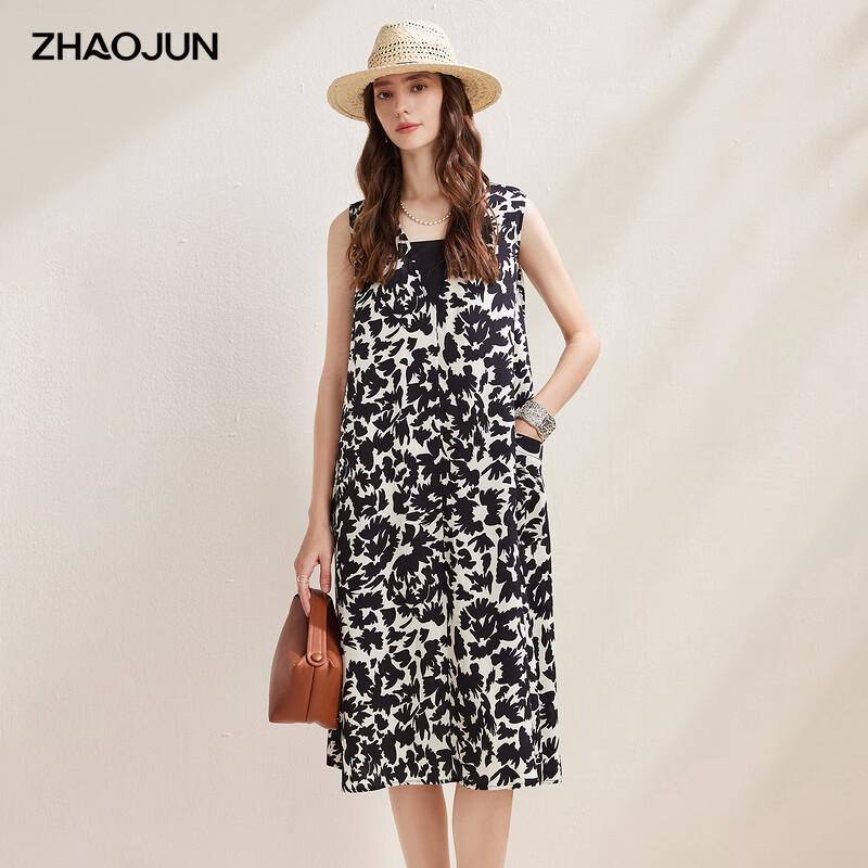 Zhaojun Mulberry Silk Printed V-Neck Sleeveless Dress 2XL