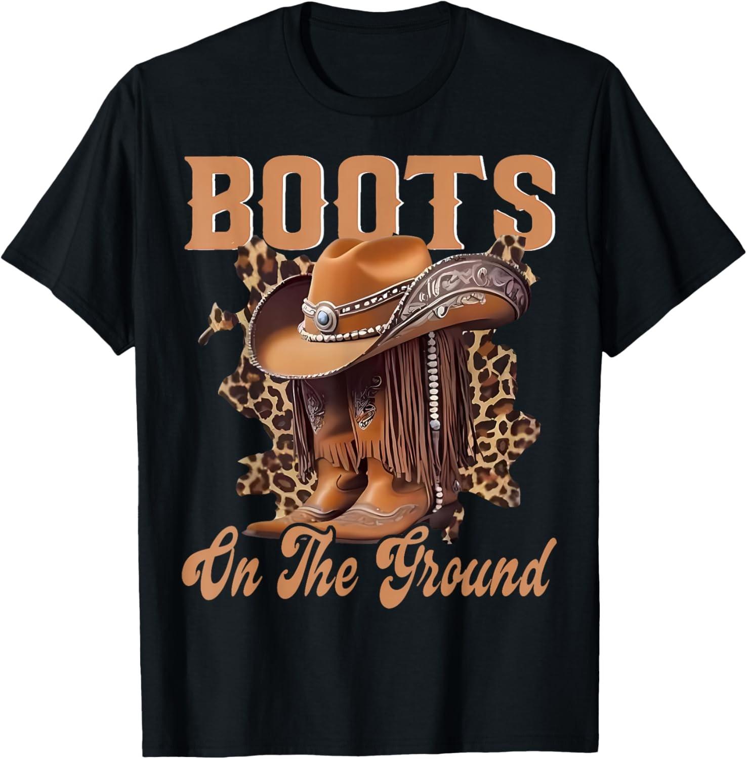 Boot Cowboy Western Cowgirl Linedance Leopard Women T-Shirt S разноцветный