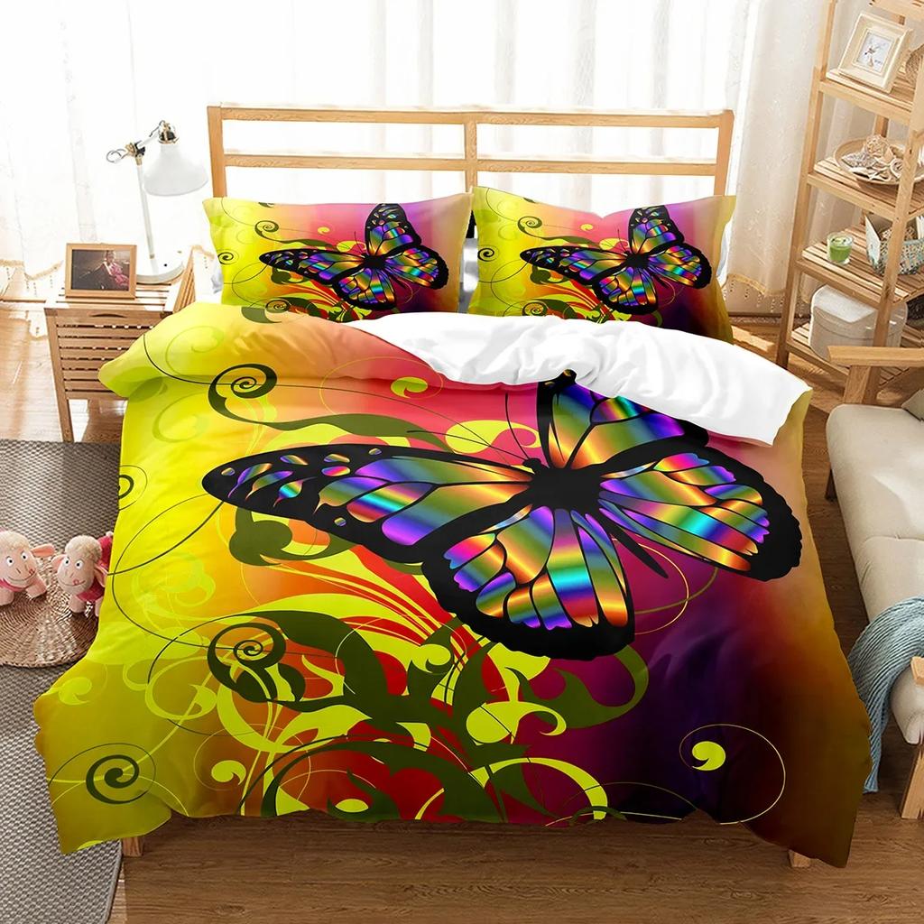 Butterfly And Flower Duvet Cover Girls Botanical Floral Bedding Set Microfiber Garden Flower Print Quilt Cover Twin King Size