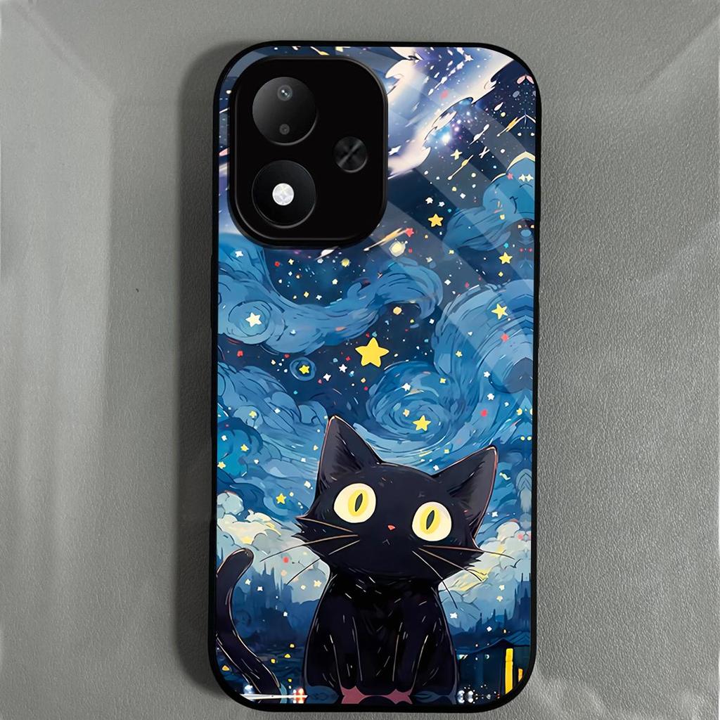 Case for Xiaomi Redmi Note 17 5G 4G Anime Black Cat Starry Cloud Print Phone Cover Acrylic Hard Back Shell With Flexible TPU Edge