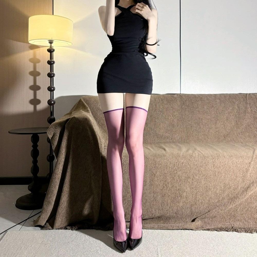 

BEPAN Personalized High Elastic Silk Stockings No Edge Slimming Seamless Stockings Breathable Thin Over Knee Socks Daily Use One Size фіолетовий